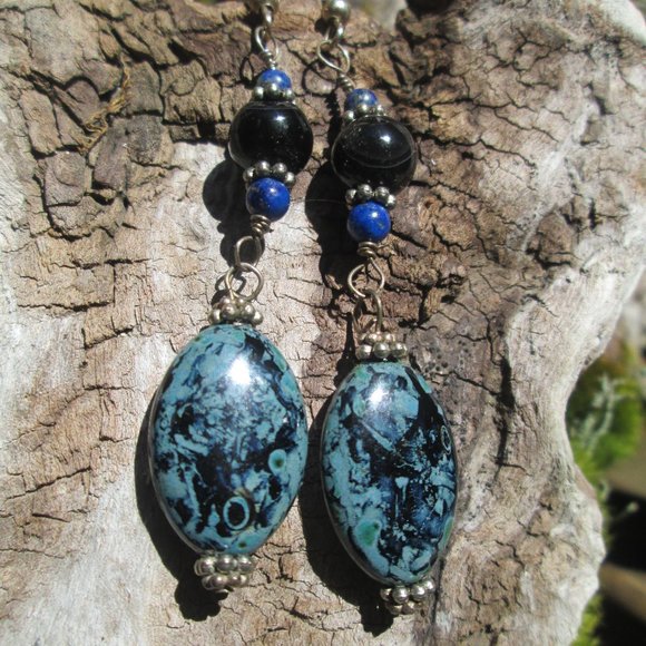 Black and Lapis earrings - Picture 1 of 4